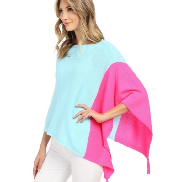 Lilly pulitzer Kinnon wrap one size pink teal poncho sweater - Picture 5 of 8